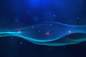 Abstract blue wave with glowing dots